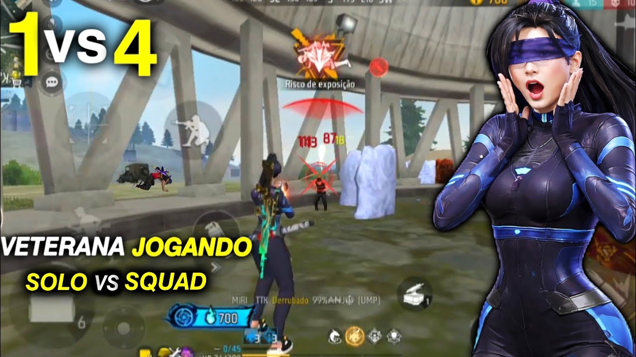 VETERANA AMASSANDO O MAPA NO SOLO VS SQUAD!! FREE FIRE SOLO VS SQUAD MOBILE!