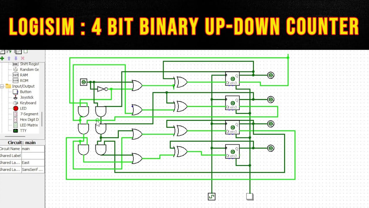 4 Bit Binary Up-Down Counter using logisim