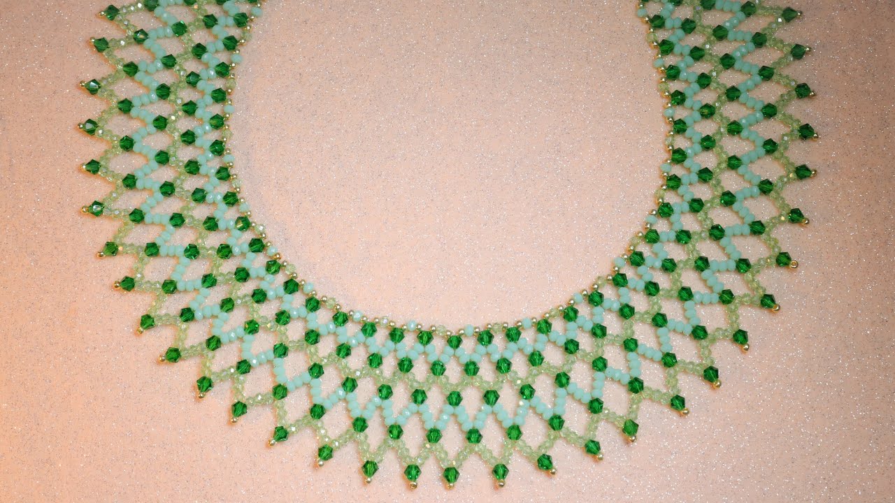 آموزش گردنبند  توری فقط با کریستال ظریف و ساده Netting necklace with crystal ,DIY, beading tutorial