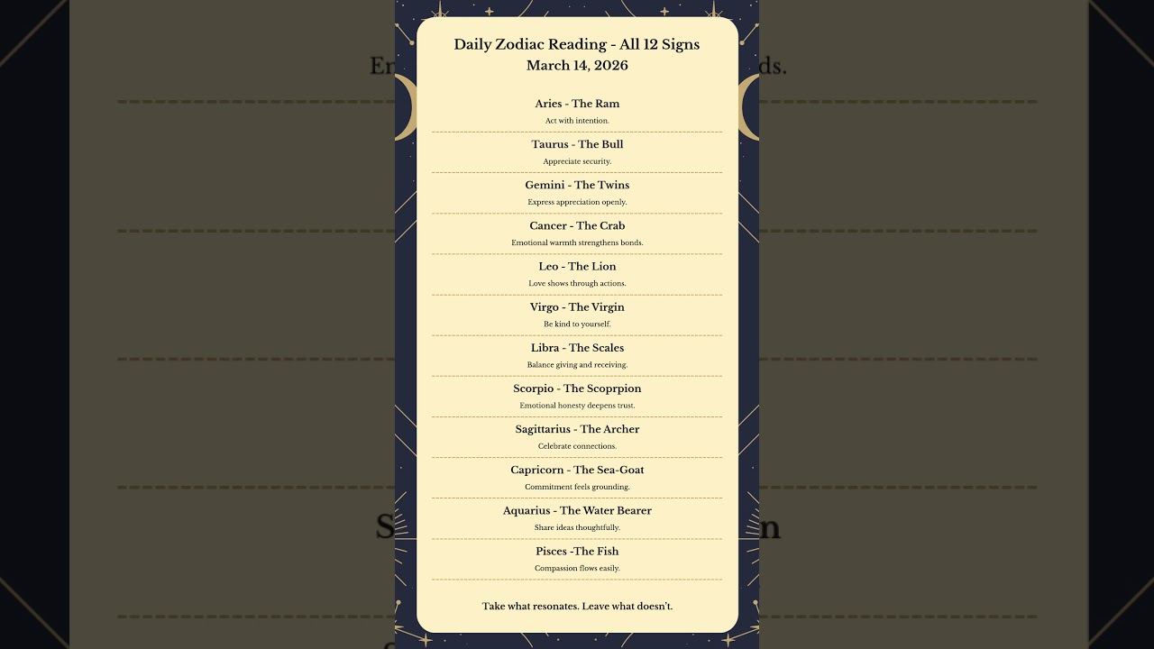 Daily Horoscope Today &ndash; All 12 Zodiac Signs  March 14, 2026
