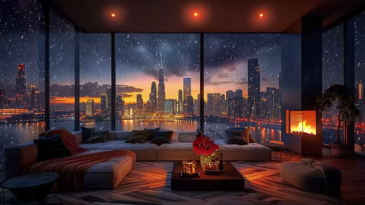 Soothing R&B Jazz | Relaxing Fireplace and City Lights Ambience Vol:2