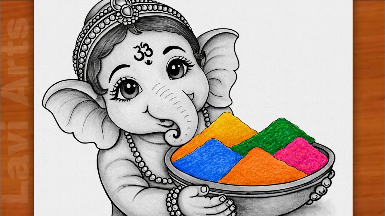 Holi Special Bal Ganesh Drawing Step by Step | Easy Ganesha with Colors| Holi drawing|Ganesh drawing