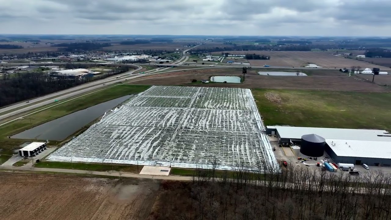 Tornado aftermath in Wapakoneta, Ohio at the greenhouse near I-75 and SR 33.