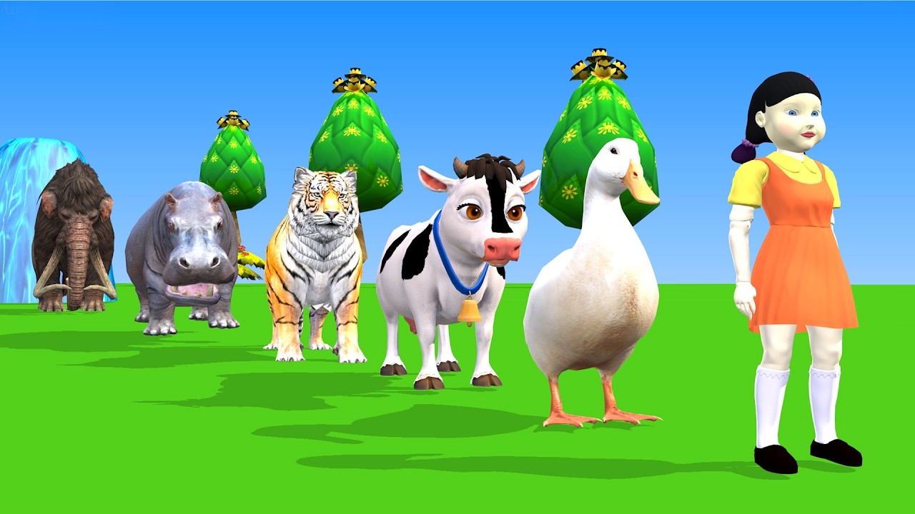 Long Slide Game With Elephant Gorilla Buffalo Hippopotamus Tiger 3d Animal Game Funny 3d Animals