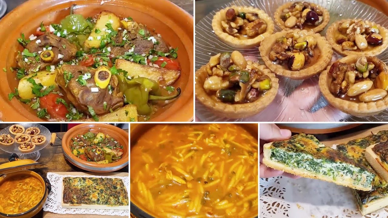 طاولة أو دبارة ثالث و عشرين يوم رمضان⭐🌙 مصلي علوش مع حلالم و تارت سبناخ و ريقوتة مع تارت بالفاكية