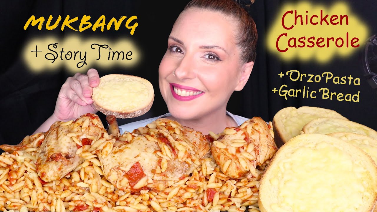 CHICKEN & PASTA MUKBANG + STORY TIME | Greek Giouvetsi | Mukbang - 먹방 | Real Eating Sounds