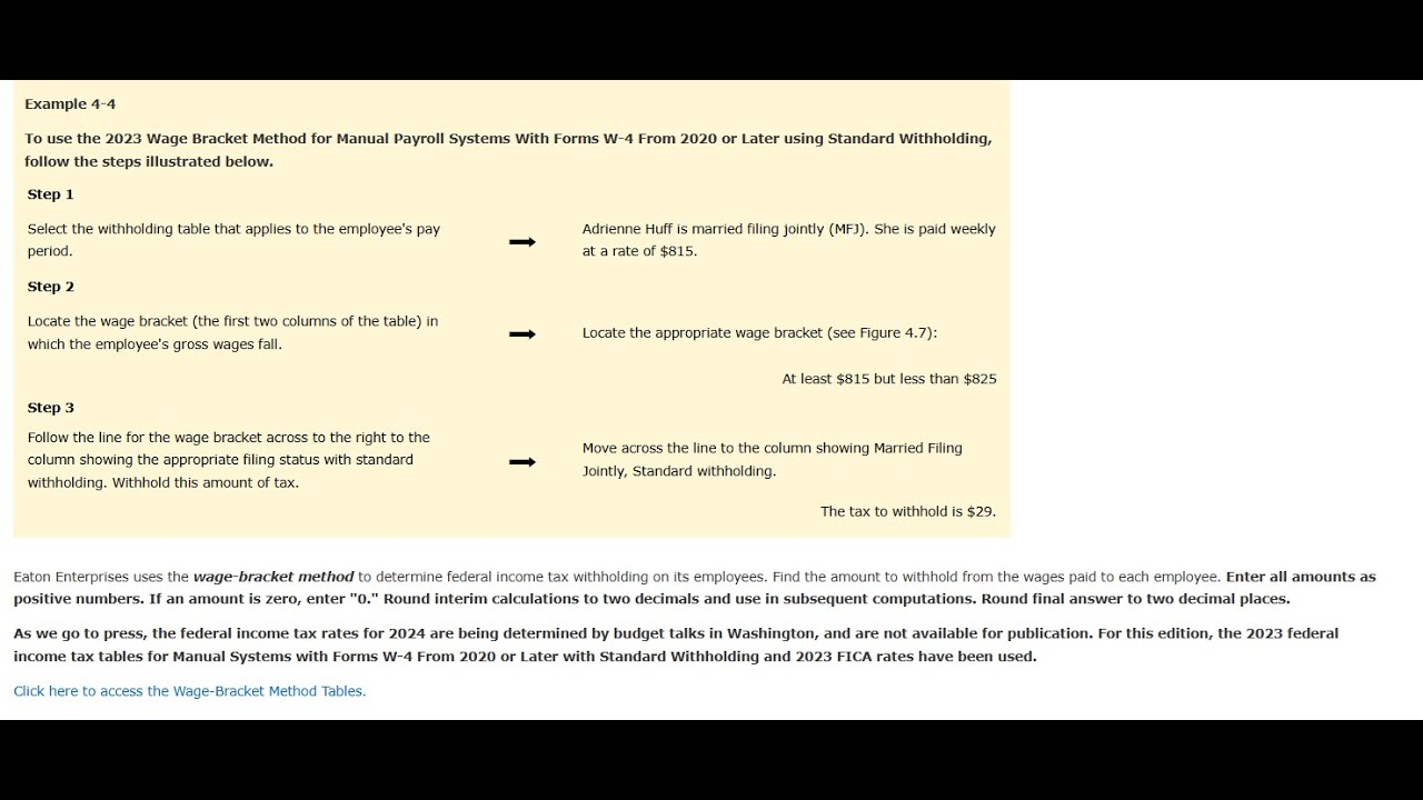 Eaton Enterprises uses the wage-bracket method to determine federal income tax withholding