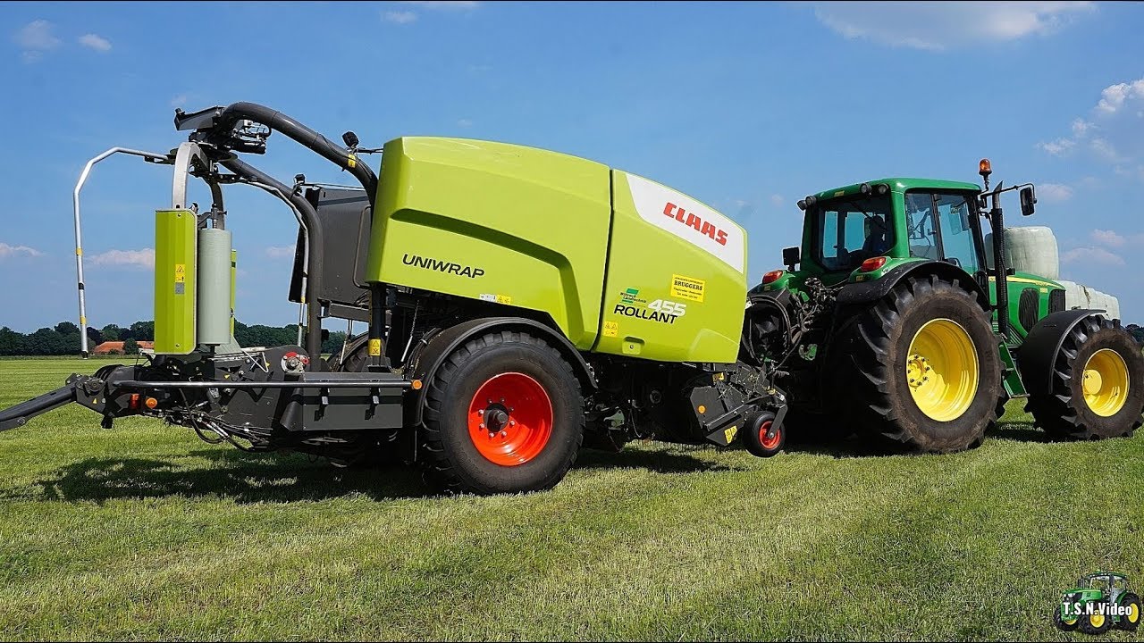 Persen en wikkelen. Claas Rollant 455 UniWrap. Loonb. Bruggers.