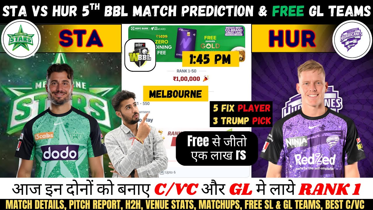 STA vs HUR Dream11 Team, STA vs HUR BBL Match No.5 Prediction, Melbourne Stars vs Hobart Dream11