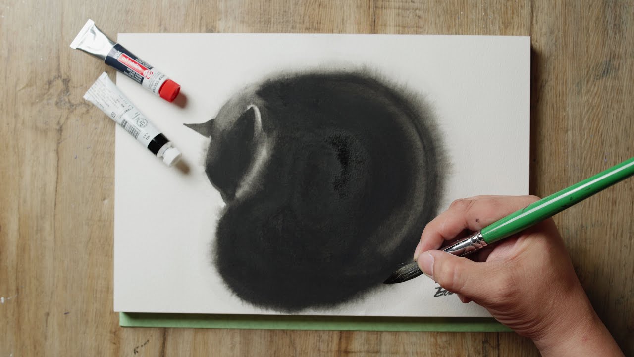 Daily Challenge #74 / Watercolor / Black Cat Wet in Wet technique
