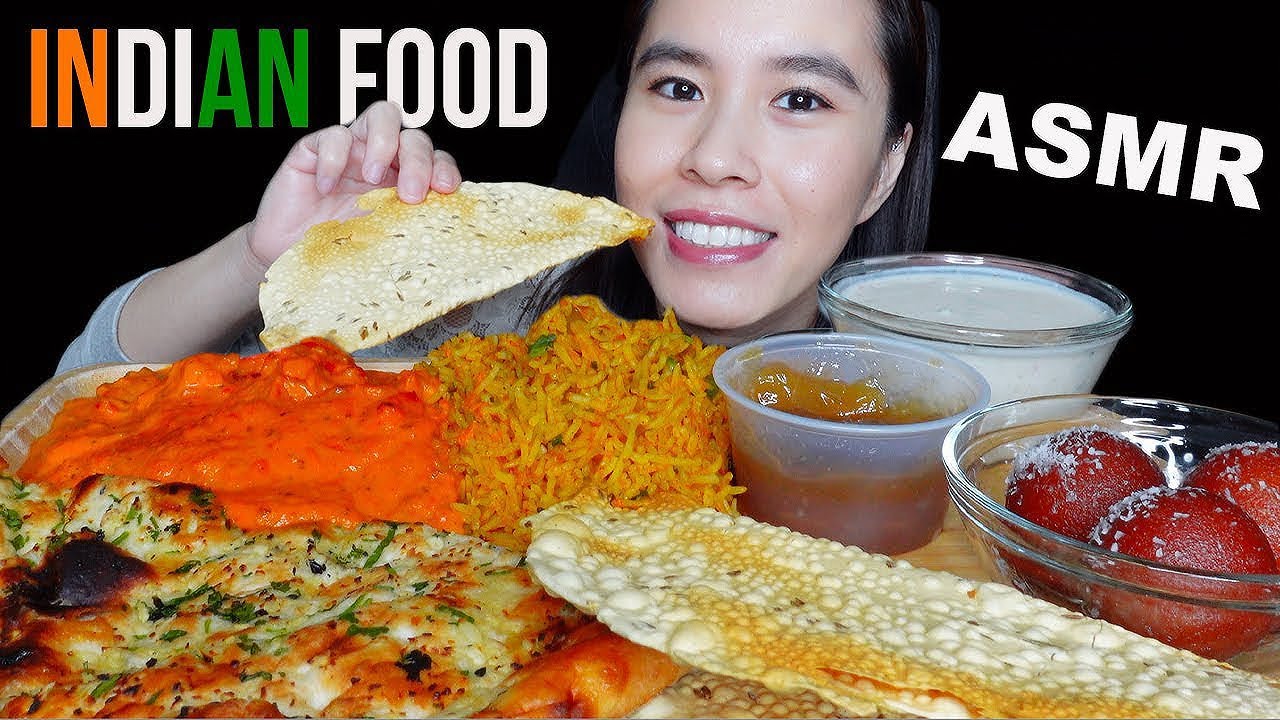 ASMR INDIAN FOOD VEGETABLE BIRYANI, BUTTER CHICKEN, GULAB JAMUN 먹방 | Collab with@SongbyrdASMR
