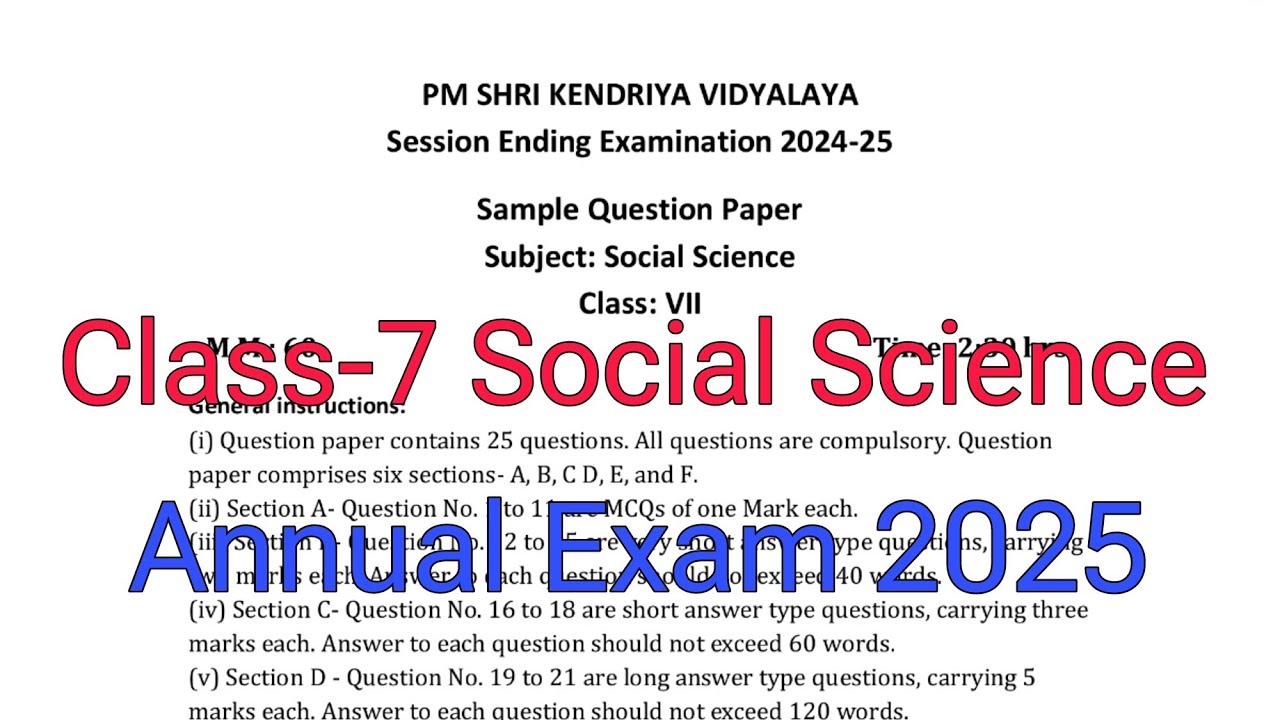 Class-7 Social Science / Annual Exam Question Paper / Session 2024-25 / Session Ending Exam of KVS