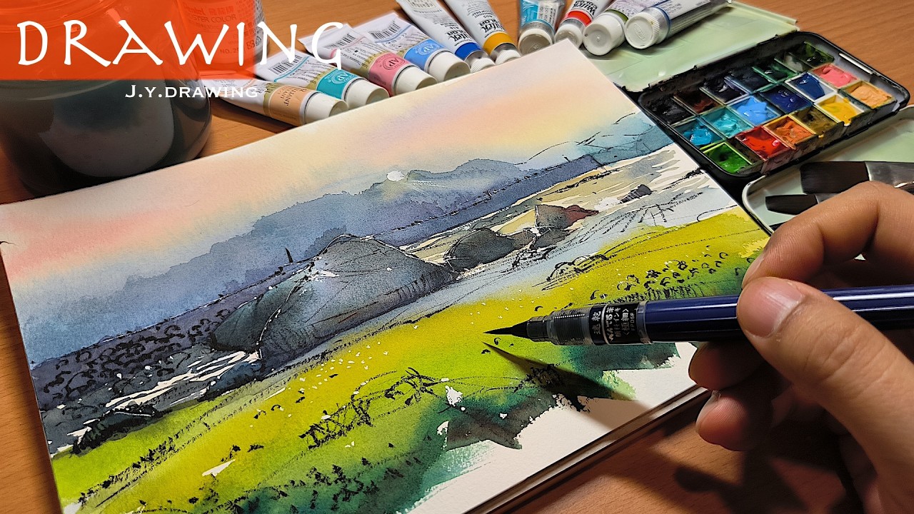 Create Landscape Art Using Brush and Watercolor