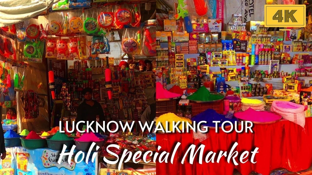 Exploring Holi Special Market in Lucknow | 4K Ambient Walking Tour