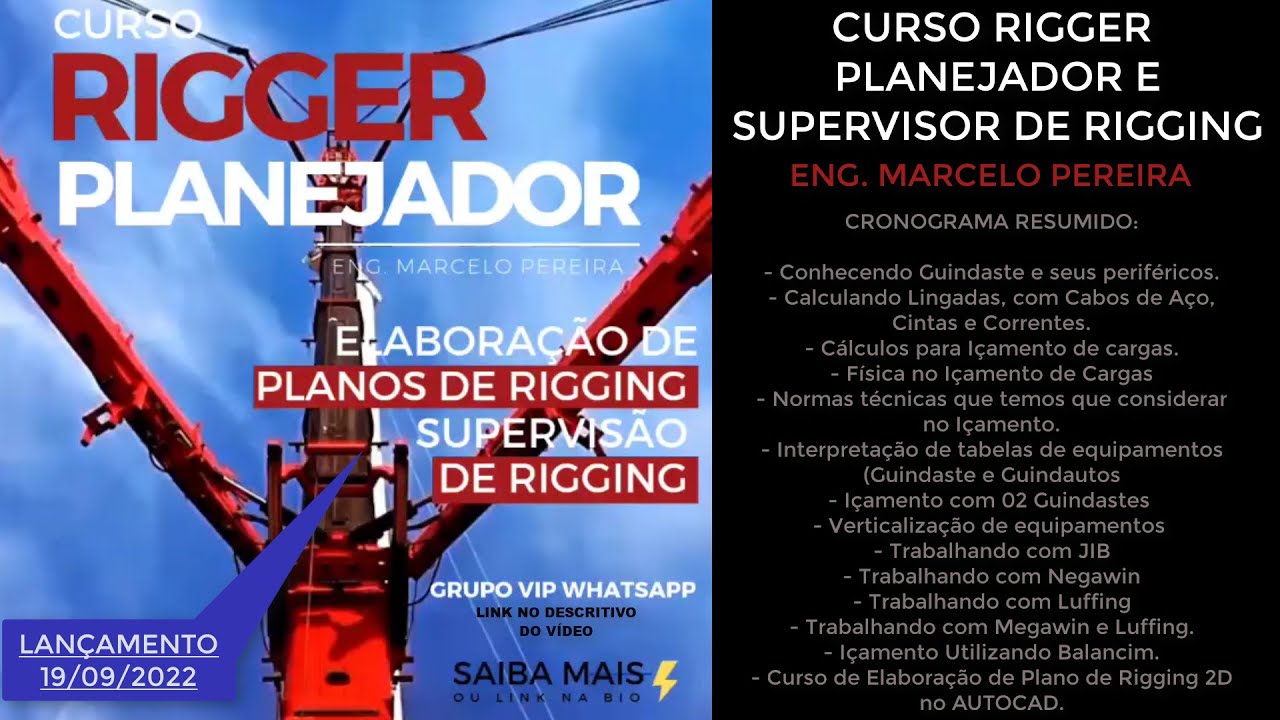 CURSO RIGGER PLANEJADOR E SUPERVISOR DE RIGGING LAN&Ccedil;AMENTO - ENG. MARCELO PEREIRA