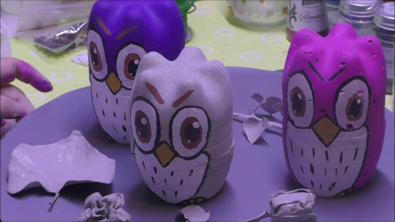 Beton Eulen in Plastik Flaschen gegossen