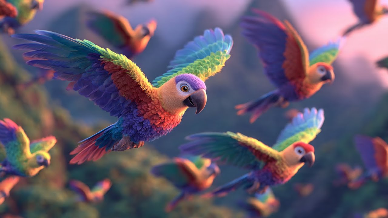 Cute Colorful Parrots Flying in Jungle & Mountains 🦜🌿 | Relaxing 3D HD Nature Animation