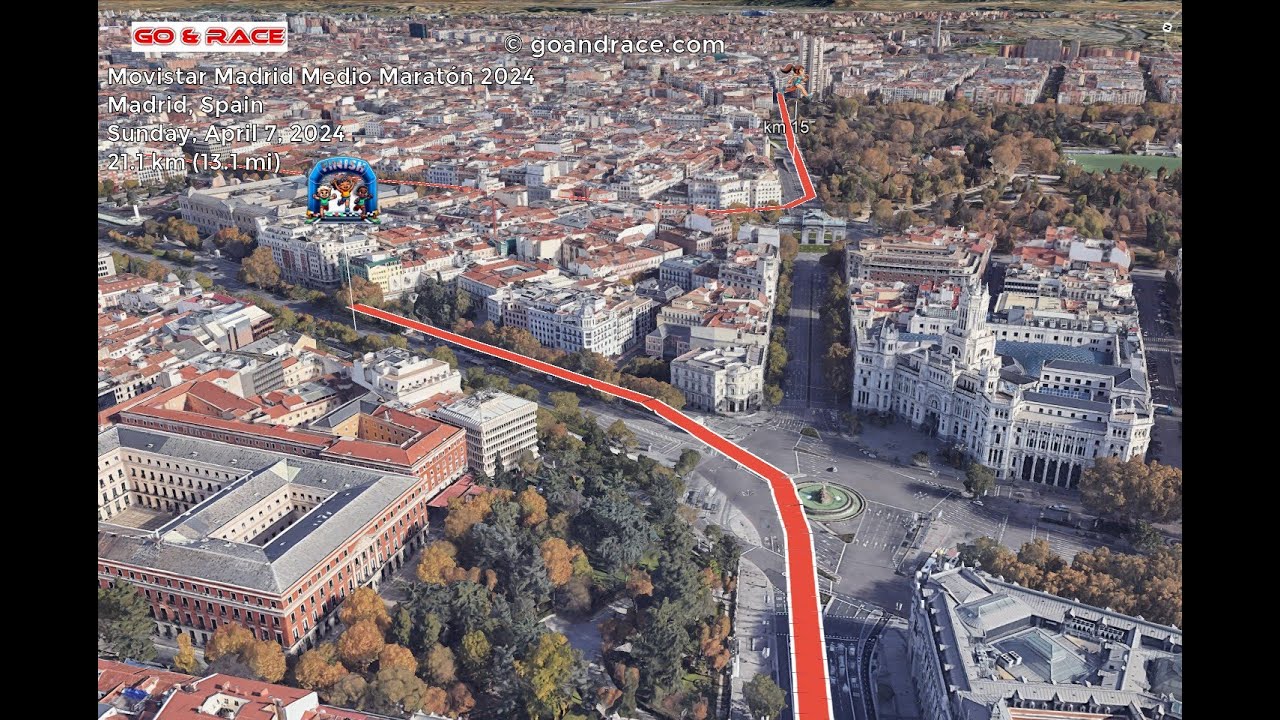 Movistar Madrid Medio Maratón 2024: fly over the half-marathon course! Video of the race path.
