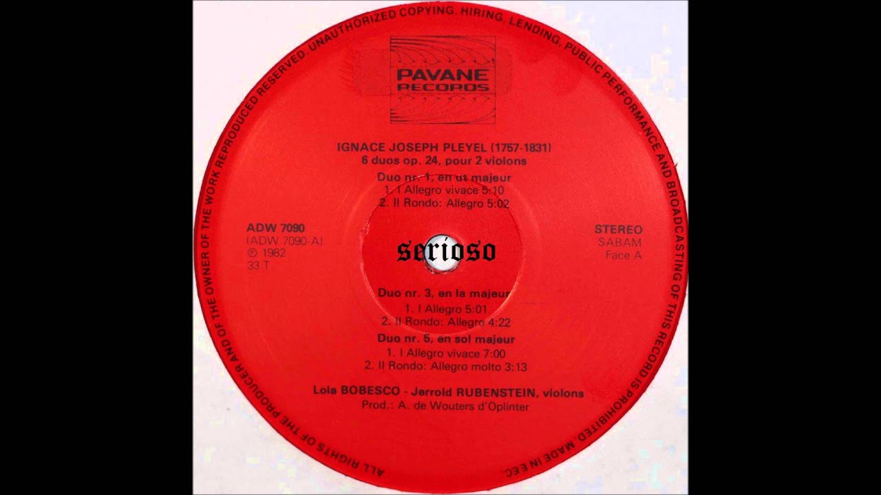 Pleyel, Duo Sonata No 1,3,5, Lola Bobesco, Violin