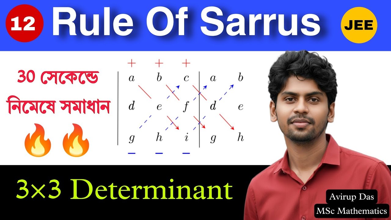 🔥 Sarrus’ Rule (সারাস নিয়ম) Made Simple! | 3×3 Determinant Trick Class 12 Semester-3 | SN Dey WBBSE