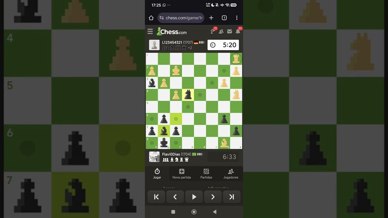 Jogando uma partida Rápida Chess.com