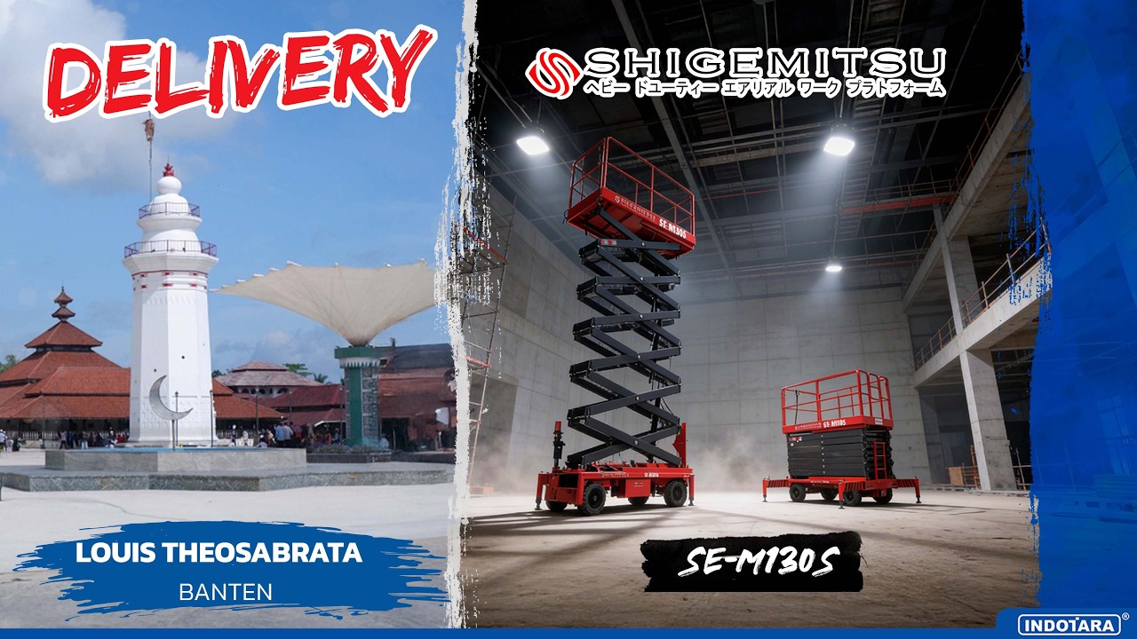 DELIVERY SHIGEMITSU ELECTRIC PUSH MOBILE SCISSOR LIFT SE-M130S MENUJU LOUIS THEOSABRATA