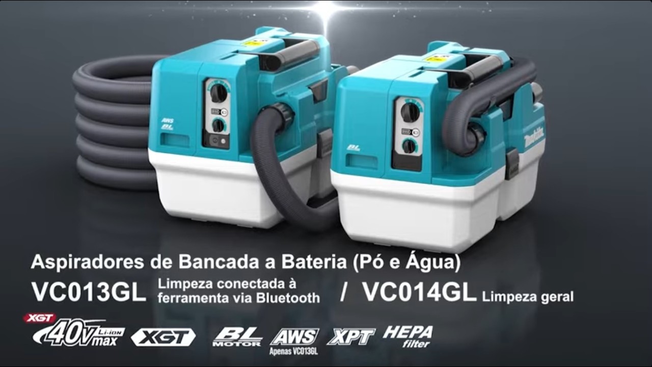 Aspiradores de Bancada a Bateria (Pó e Água) da Makita modelos VC013GL e VC014GL