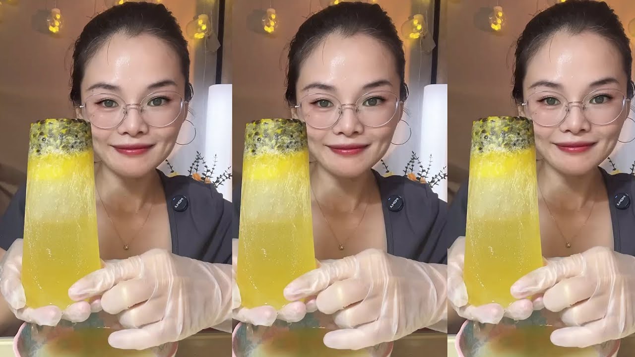 Shan / ASMR ICE EATING WITH MATCHA + MILK POWDER + PASSION FRUIT #eatingice #mukbangiceeating