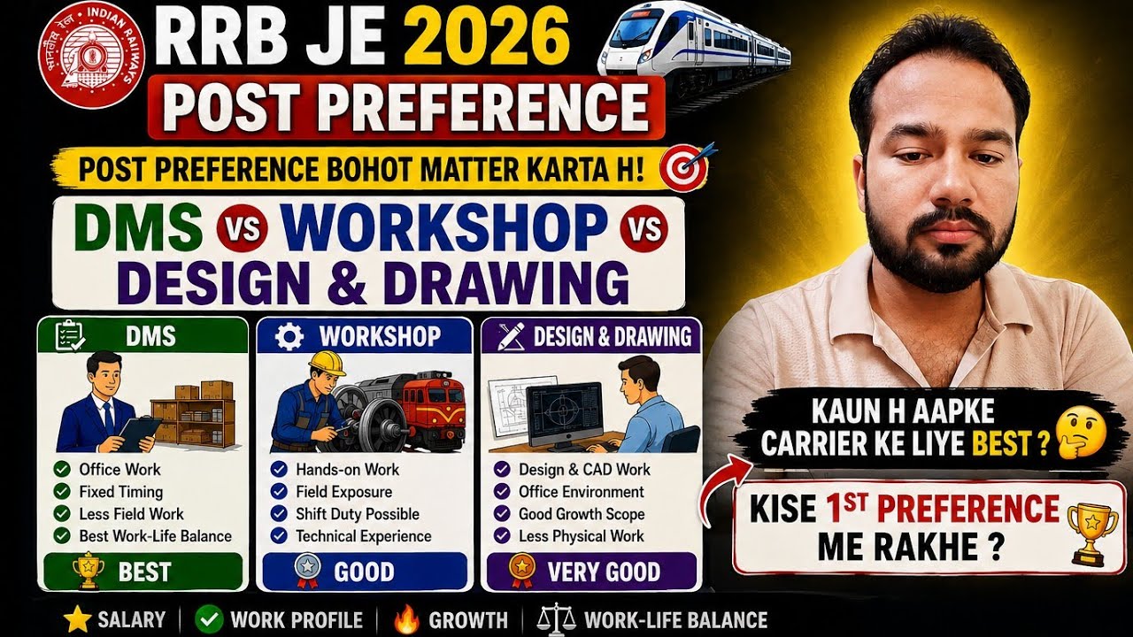 RRB JE 2026 Post Preference 🔥 DMS vs Workshop vs Design & Drawing | Which One Should Get 1st Pref...