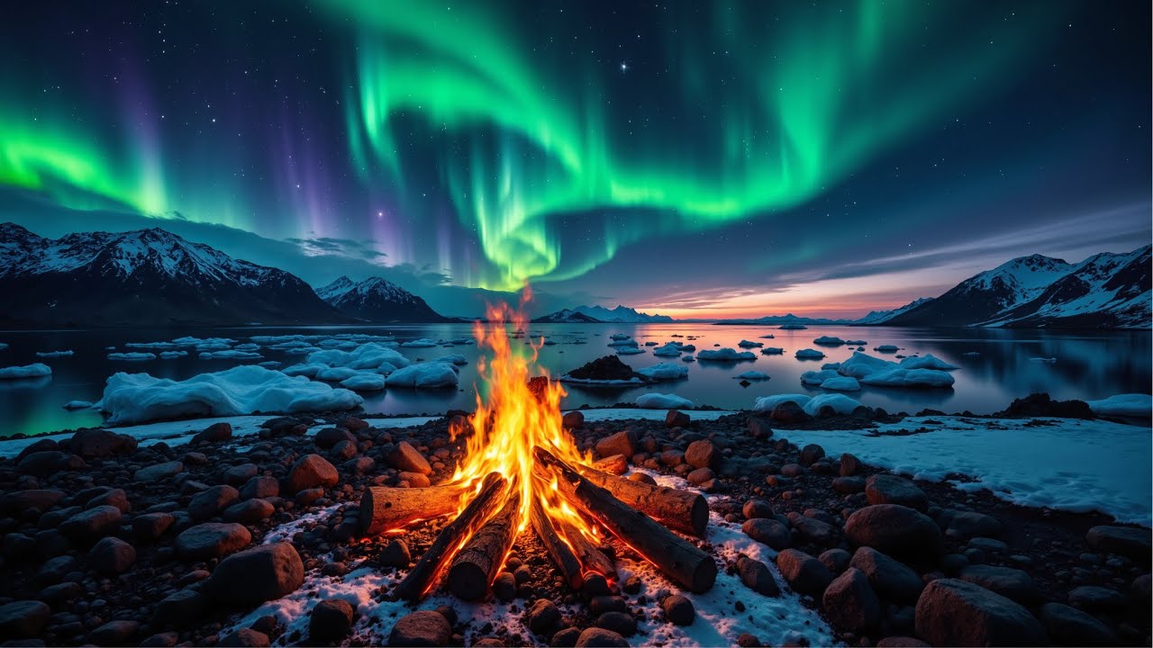 Winter Escape: Northern Lights & Campfire | 4K Cozy Ambience