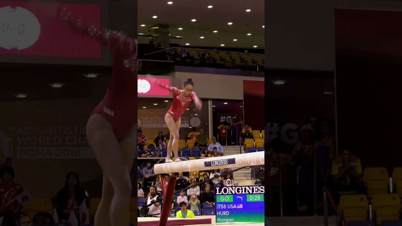 Morgan Hurd Slow Motion Balance Beam Doha 2018 Artistic World Championships All Around Part 3 of 6