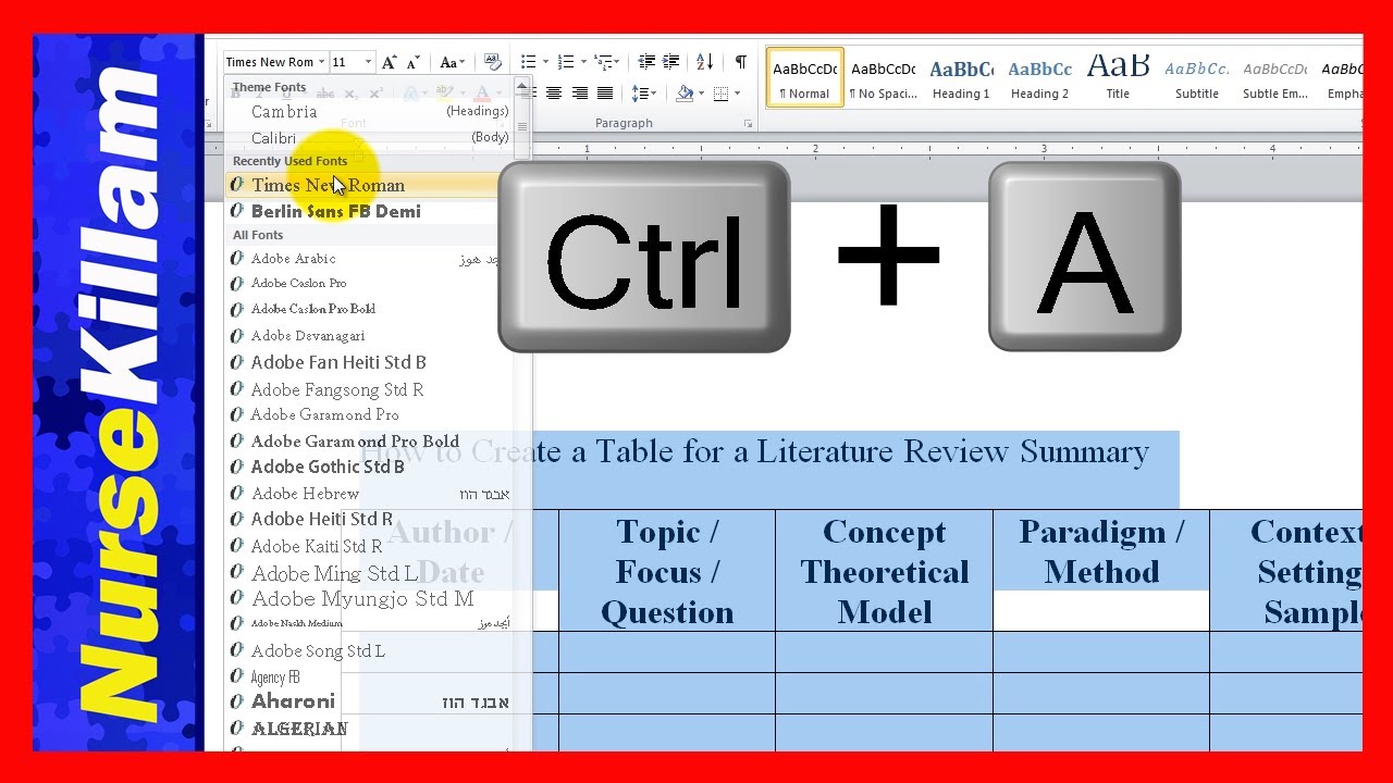 How to Create a Table for a Literature Review Summary