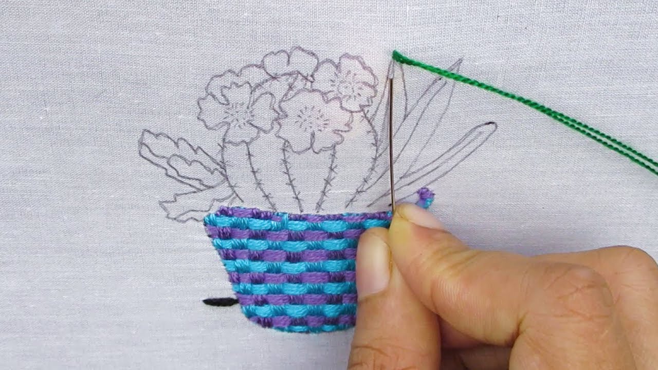 amazing cactus flower embroidery, hand embroidery, embroidery cactus flower in a pot