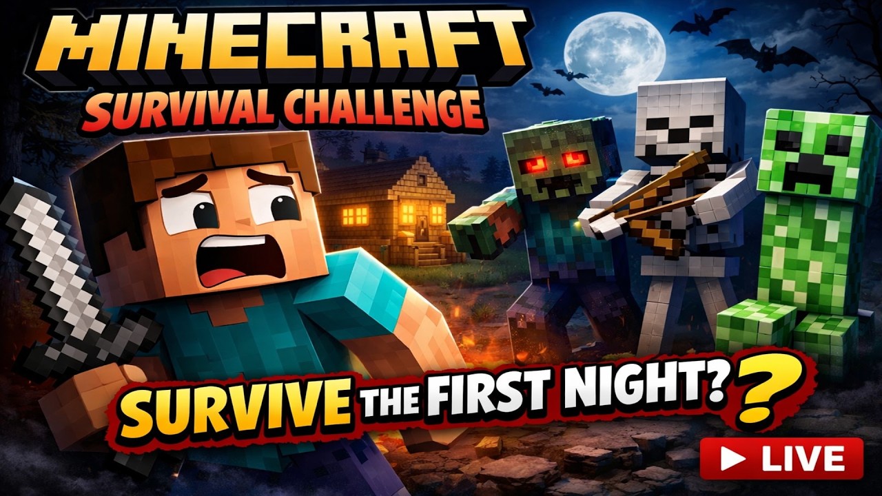 Minecraft Noob Survival night Challenge 🤯 | Vertical Live 🔴 #minecraft #shorts