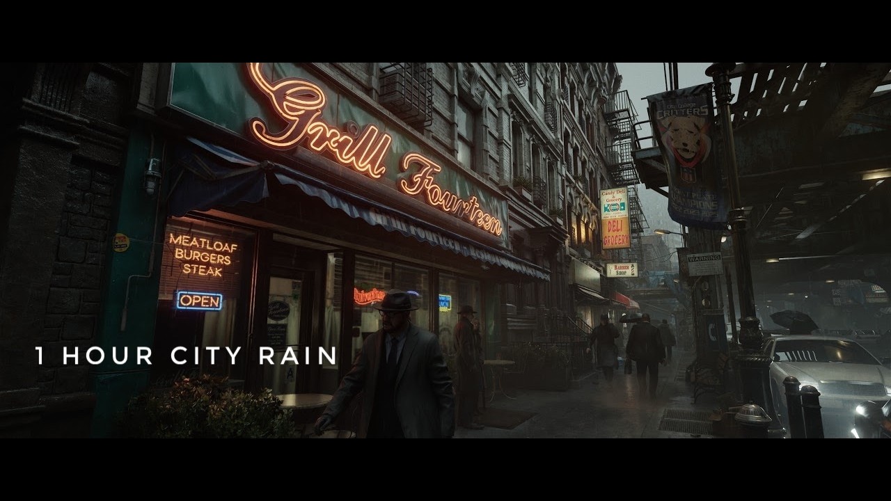 Resident Evil 9: Requiem | 1 Hour City Rain & Distant Guitar ASMR (5K Ultrawide Path Tracing)