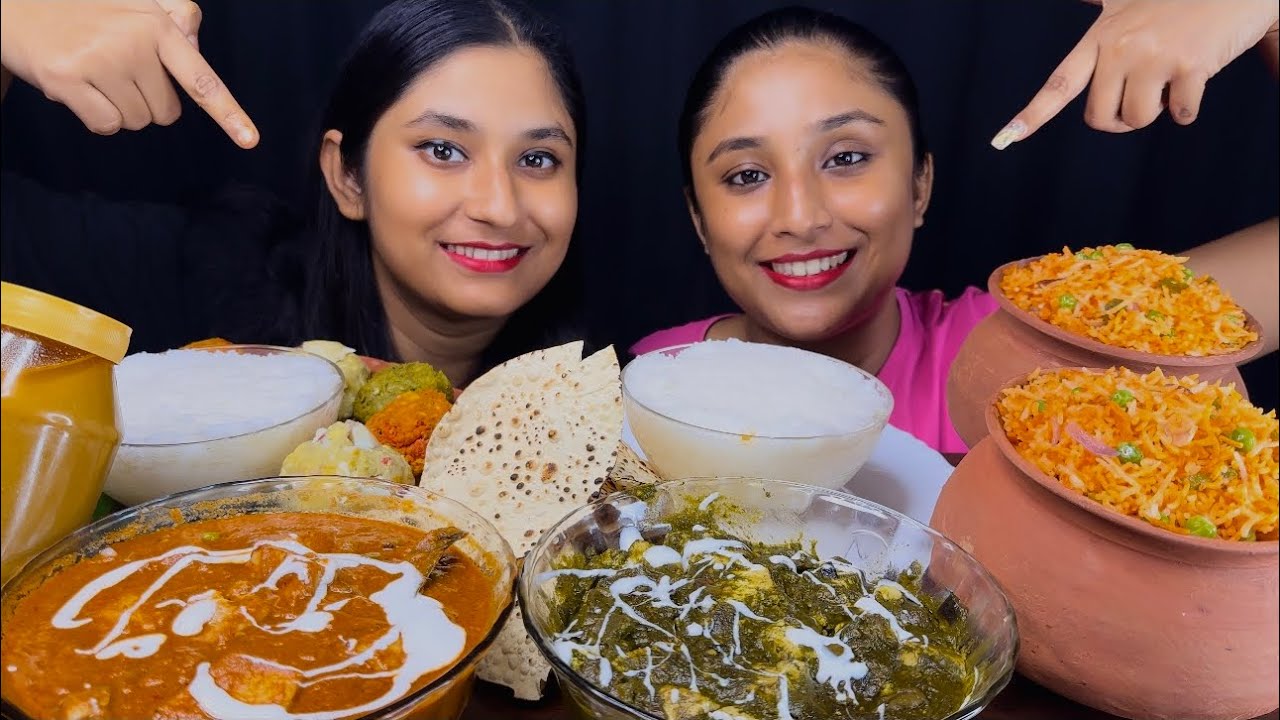 Eating😋Challenge Phena Bhat with Different Bhorta,Schezwan Fried rice, Palak Paneer,Matar Paneer🍛