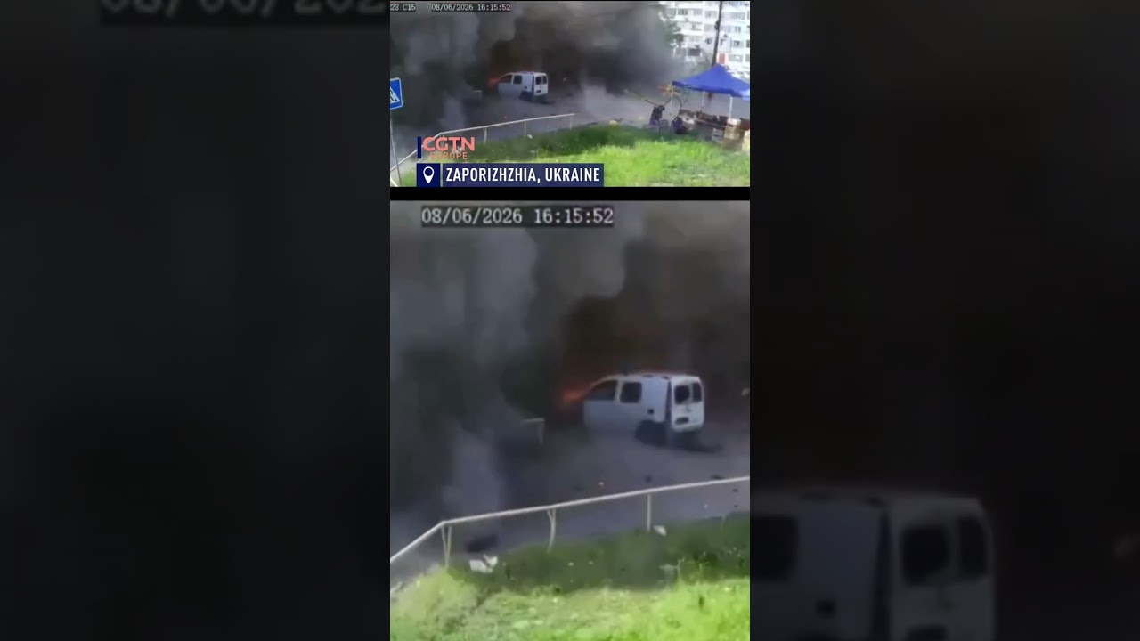 CCTV captures Russian drone strike in Ukraine