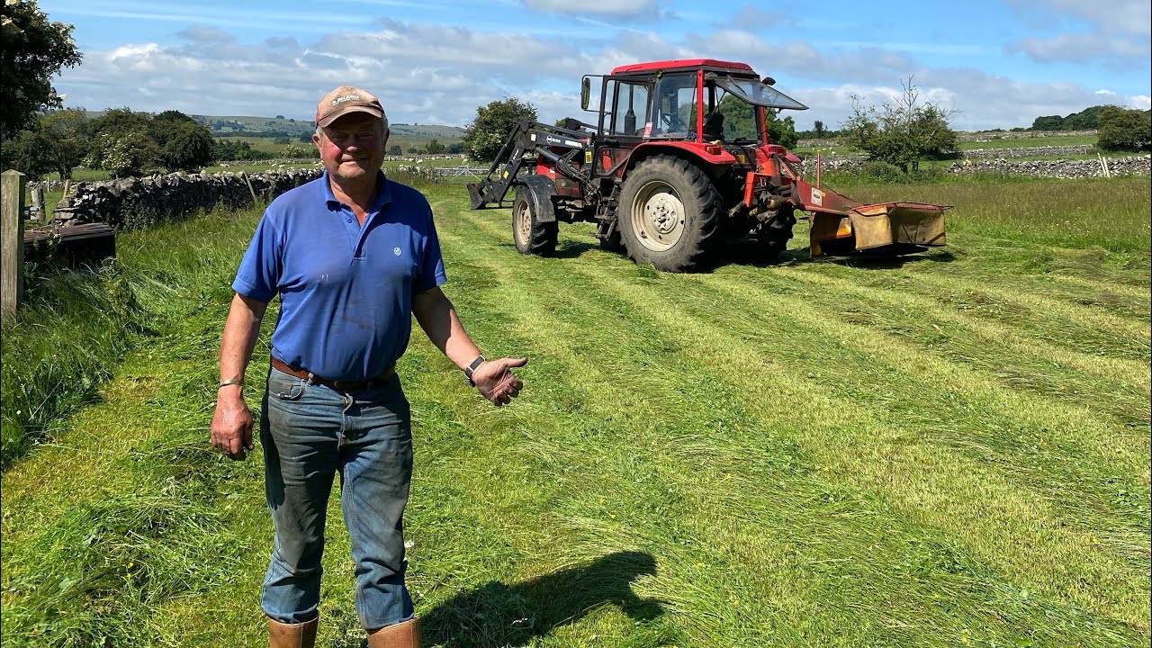 TIME TO MOW. HAYMAKING SEASON - DALE FARM 2021 cutting for meadow haylage ,hay meadows Peak District