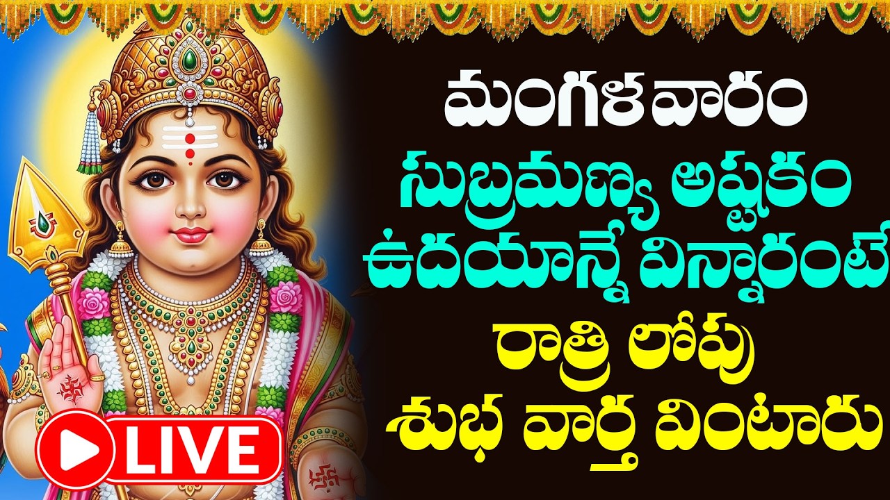 LIVE : మంగళవారం సుబ్రమణ్య అష్టకం ఉదయాన్నే విన్నారంటే రాత్రి లోపు శుభ వార్త వింటారు | Bhakti Sri