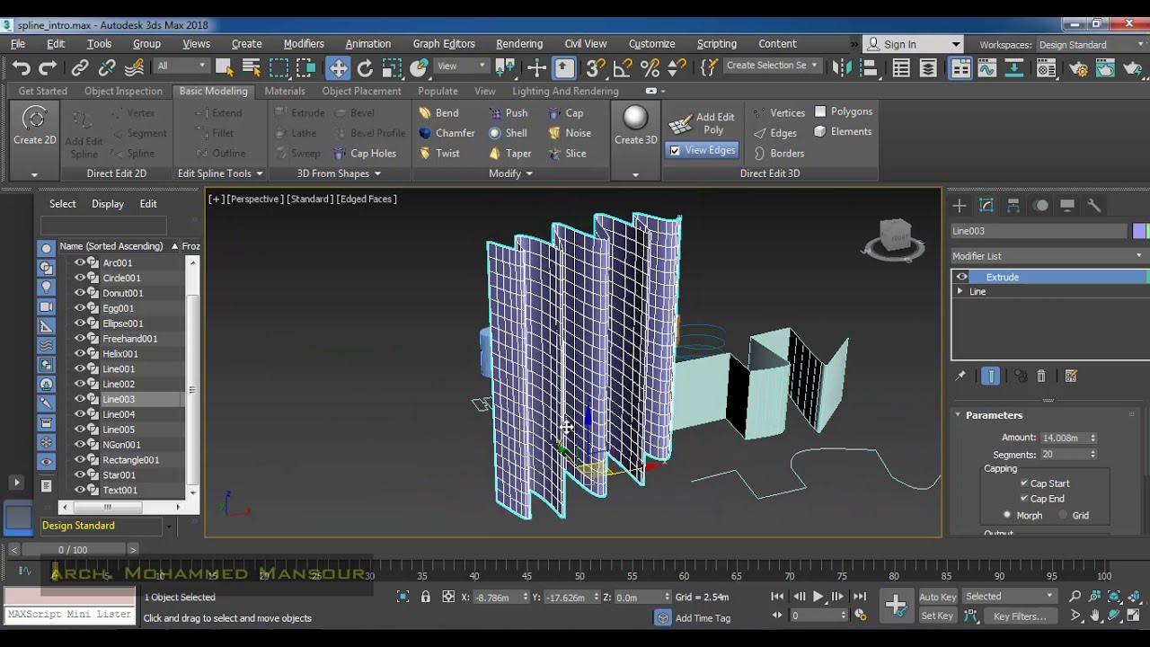 ك12 ب- أساسيات الماكس- تعديل الأشكال الثنائية ومعدل البثق extrude
