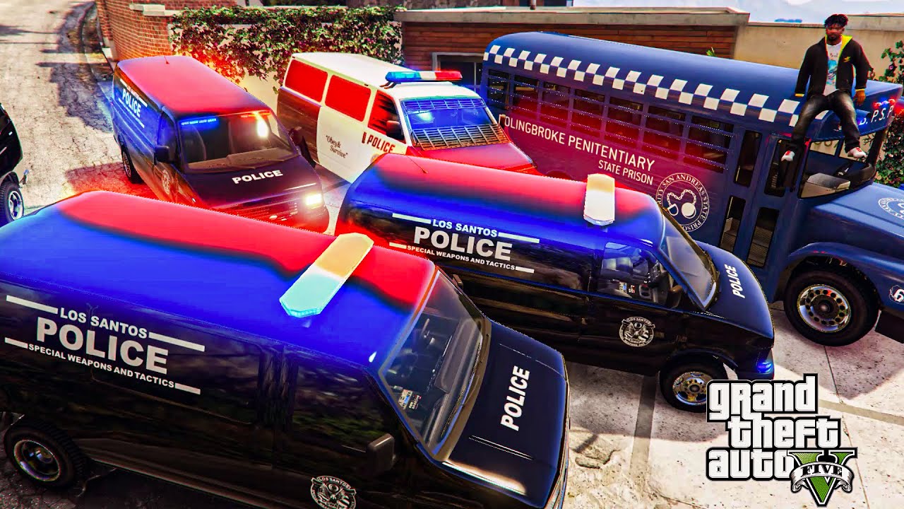 GTA 5 - Stealing Police Transporter Emergency Vehicles with Franklin! (Real Life Cars)