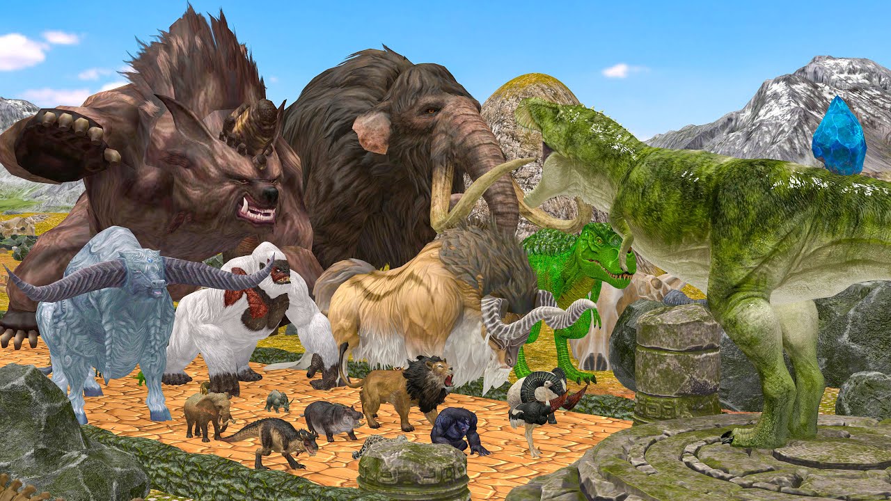 EPIC T-REX DEATHRUN - The Ultimate Battle 44 Wild Animals vs T-Rex Animal Revolt Battle Simulator