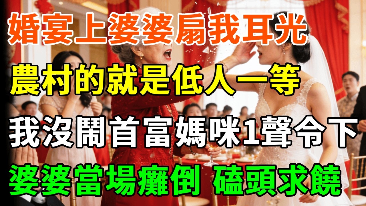 婚宴上婆婆扇我耳光，當眾摔杯：農村的就是低人一等！我沒鬧首富媽咪一聲令下，婆婆當場癱倒 磕頭求饒！#詩涵講故事#為人處世#生活經驗#情感故事#晚年哲理#說故事#完結文#原創故事