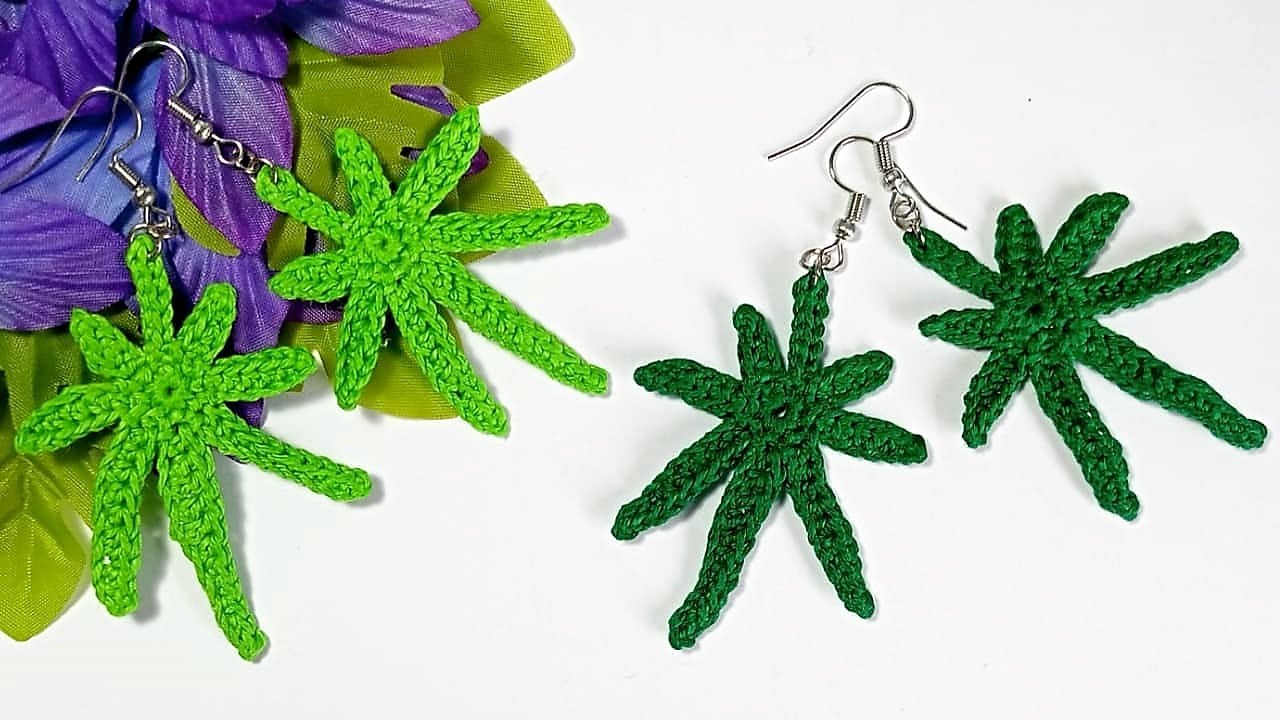 CROCHET EARRINGS | SIMPLE AND EASY CROCHET MARIJUANA LEAF EARRINGS | CANNABIS LEAF TUTORIAL