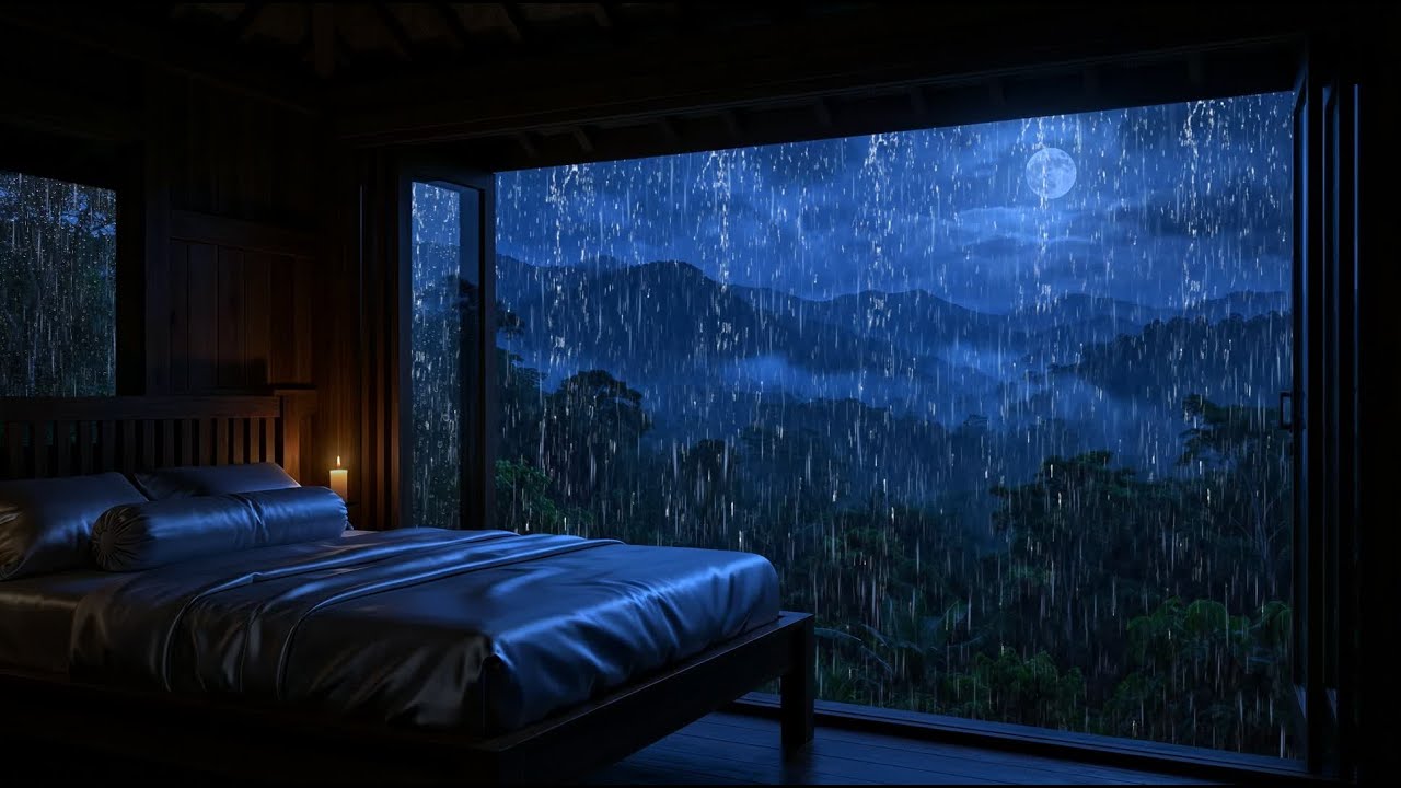 Anxiety at Night? Sleep in a Dark Forest Cabin with Heavy Rain for Deep Sleep & Insomnia Relief