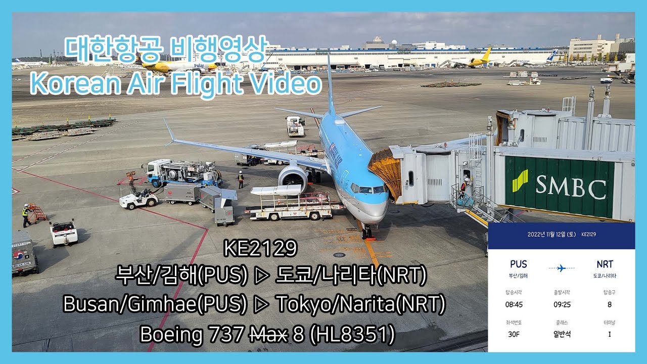 [비행영상 Ep.87] 대한항공 (KE2129) | 부산/김해(PUS) - 도쿄/나리타(NRT) | B737-8 | 비행영상