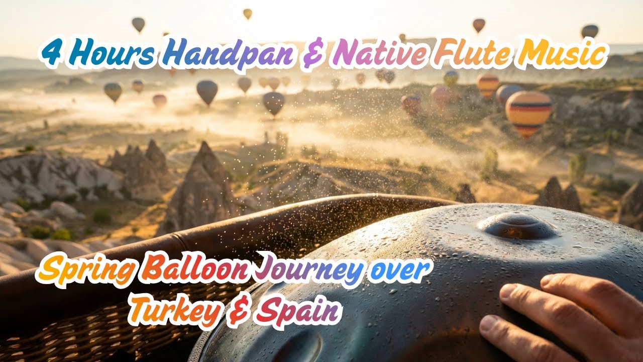 4 Hours Handpan & Native Flute Music: Spring Balloon Journey over Turkey & Spain 🎈