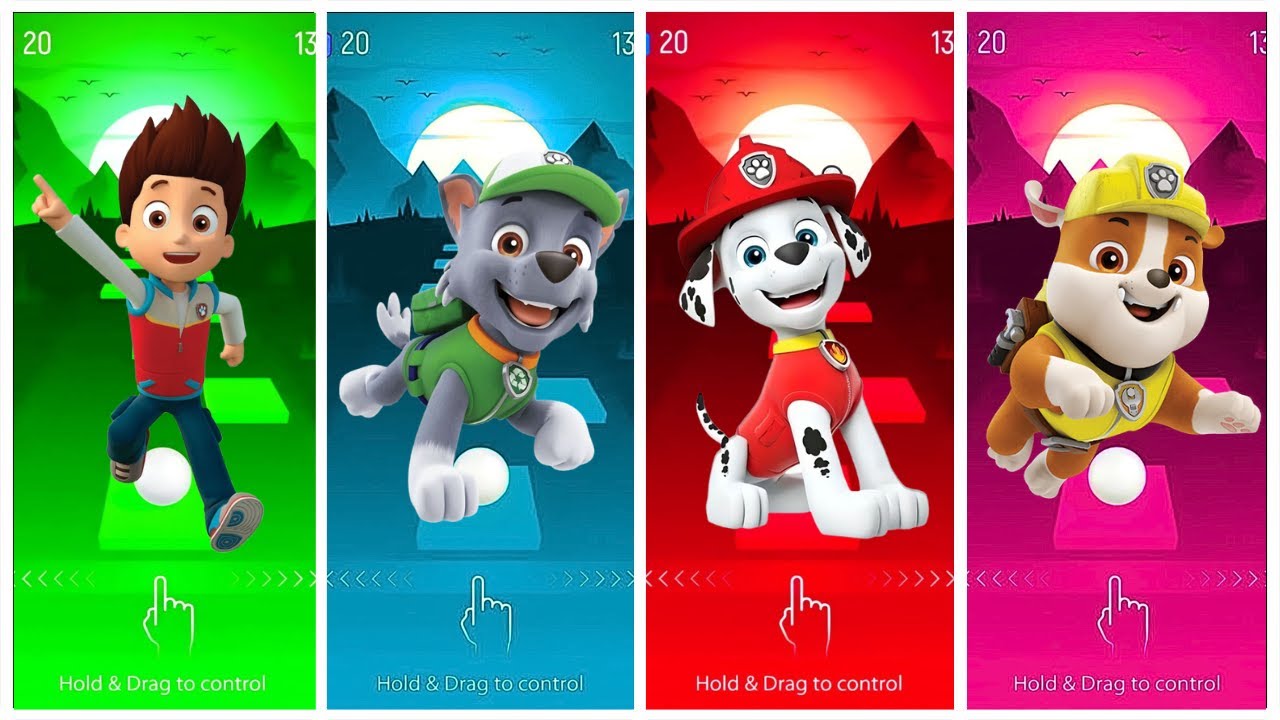 PAW Patrol's Rocky 🆚 Marshall 🆚 Ryder 🆚 Rubble  and Friends 🎶 Tiles Hop EDM Rush