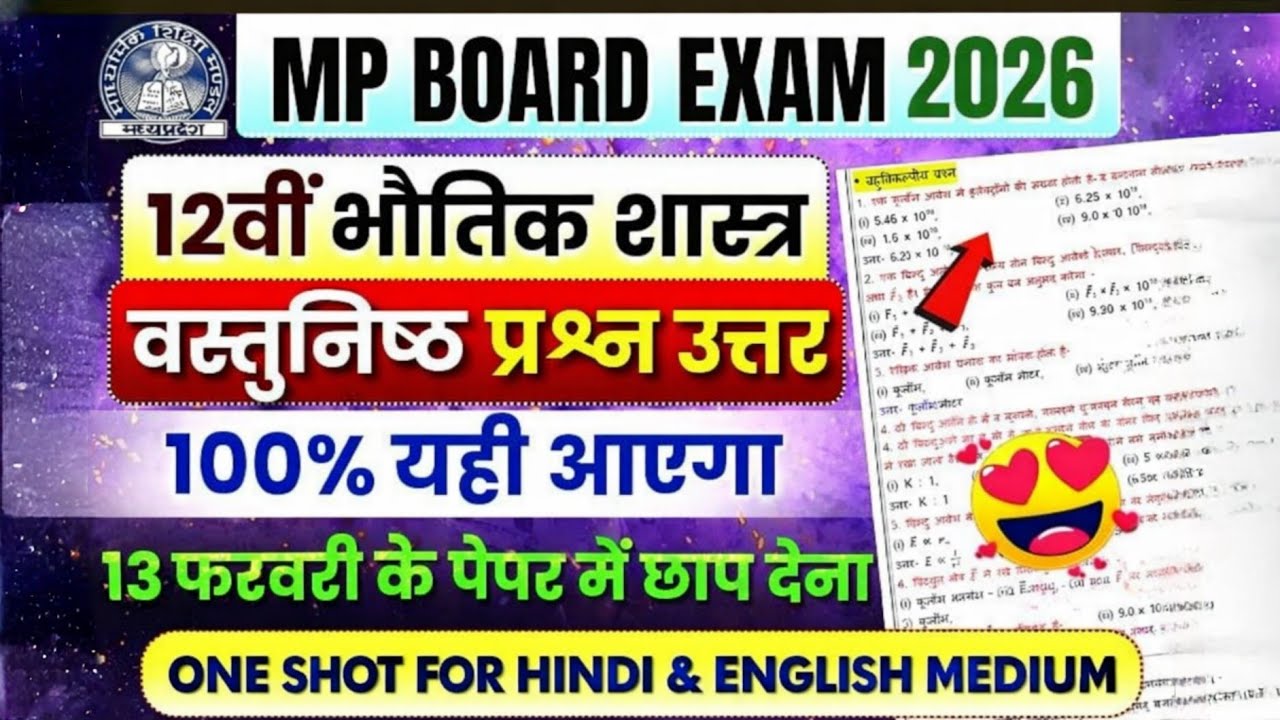 🚨 Class 12th Physics Most Important Objectives 2026 | MP Board Exam One Shot (Hindi-English Medium)