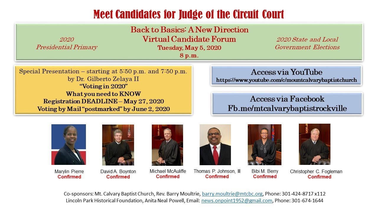 Montgomery County Maryland Circuit Court Judge Candidate Forum Held May 5, 2020